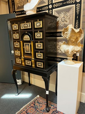Lot 58 - A baroque ebonised fruitwood, pietra paesina, pietra dura and gilt-bronze-mounted cabinet on stand