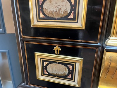 Lot 58 - A baroque ebonised fruitwood, pietra paesina, pietra dura and gilt-bronze-mounted cabinet on stand