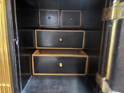 Lot 58 - A baroque ebonised fruitwood, pietra paesina, pietra dura and gilt-bronze-mounted cabinet on stand