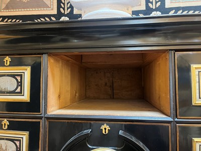 Lot 58 - A baroque ebonised fruitwood, pietra paesina, pietra dura and gilt-bronze-mounted cabinet on stand