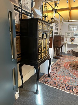 Lot 58 - A baroque ebonised fruitwood, pietra paesina, pietra dura and gilt-bronze-mounted cabinet on stand