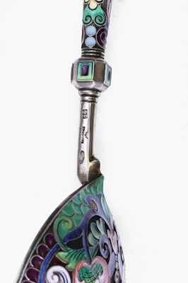 Lot 293 - Two silver-gilt and cloisonné spoons
