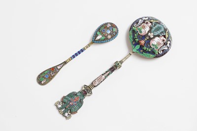 Lot 293 - Two silver-gilt and cloisonné spoons