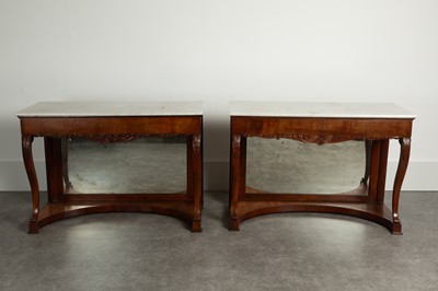 Lot 84 - A pair of walnut console tables