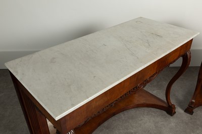 Lot 84 - A pair of walnut console tables