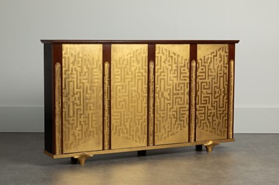 Lot 140 - A palm-veneered, redwood and ebonised cabinet