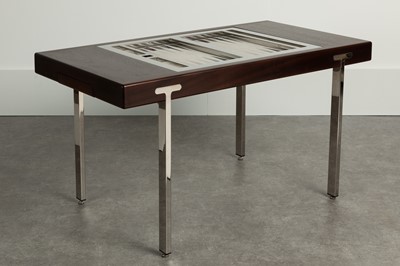 Lot 358 - A matt brown polished-nickel backgammon table