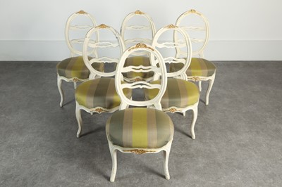 Lot 175 - A harlequin set of six Gustavian dining chairs