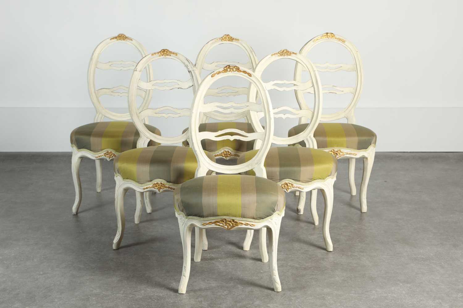 Lot 175 - A harlequin set of six Gustavian dining chairs