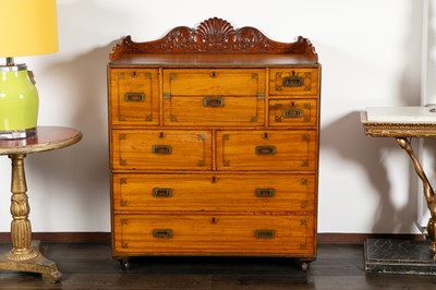 Lot 202 - A camphor wood campaign secretaire chest