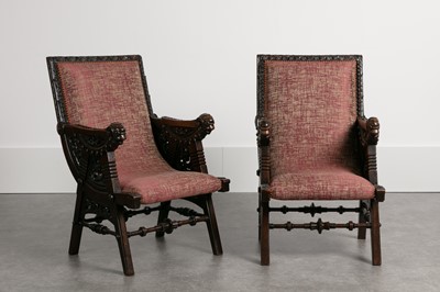 Lot 73 - A pair of carved walnut armchairs