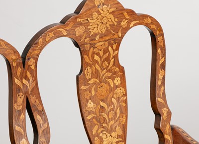 Lot 38 - A pair of walnut marquetry double chair-back settees