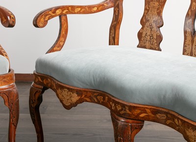 Lot 38 - A pair of walnut marquetry double chair-back settees