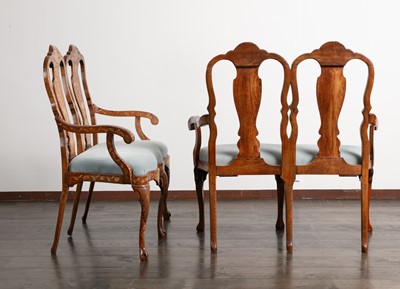 Lot 38 - A pair of walnut marquetry double chair-back settees
