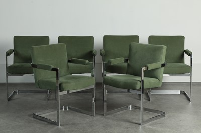 Lot 200 - A set of six steel cantilever armchairs