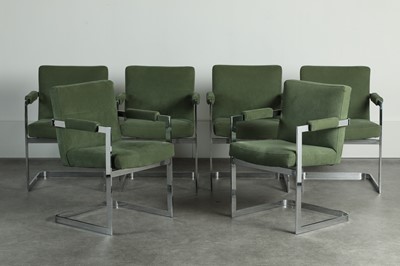 Lot 200 - A set of six steel cantilever armchairs