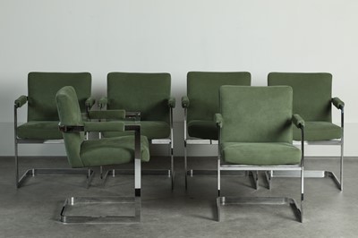 Lot 200 - A set of six steel cantilever armchairs