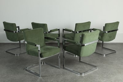 Lot 200 - A set of six steel cantilever armchairs