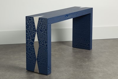 Lot 166 - A blue-cobalt crackle console table