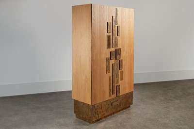 Lot 357 - A brutalist ash and brass-mounted wardrobe