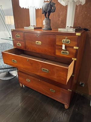 Lot 180 - A mahogany brass-bound campaign secretaire