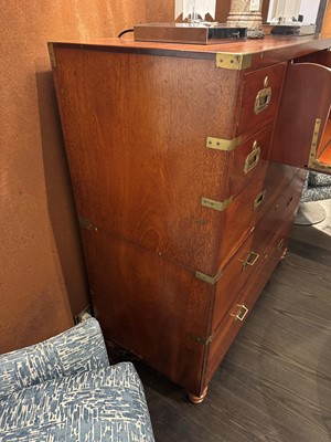 Lot 180 - A mahogany brass-bound campaign secretaire
