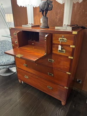 Lot 180 - A mahogany brass-bound campaign secretaire