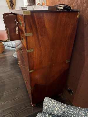 Lot 180 - A mahogany brass-bound campaign secretaire