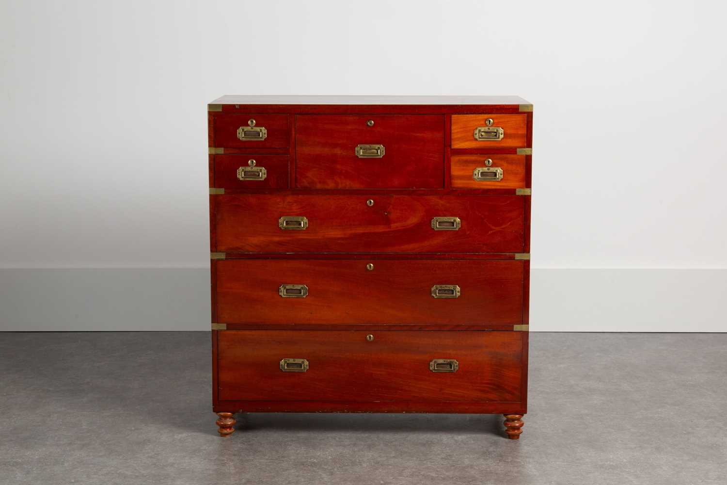Lot 180 - A mahogany brass-bound campaign secretaire