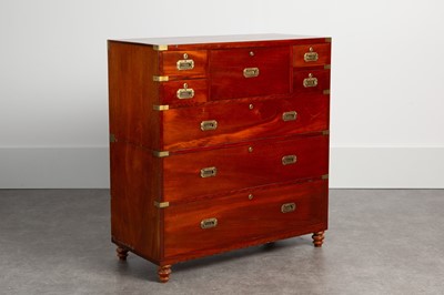 Lot 180 - A mahogany brass-bound campaign secretaire