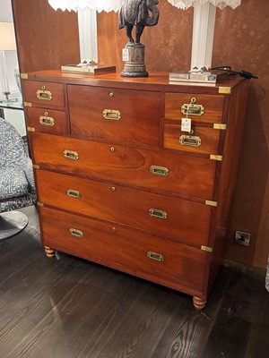 Lot 180 - A mahogany brass-bound campaign secretaire