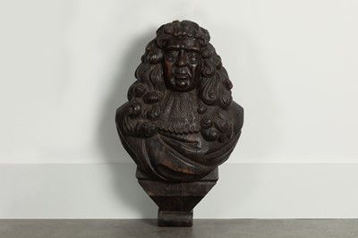 Lot 135 - A carved portrait bust of Samuel Pepys