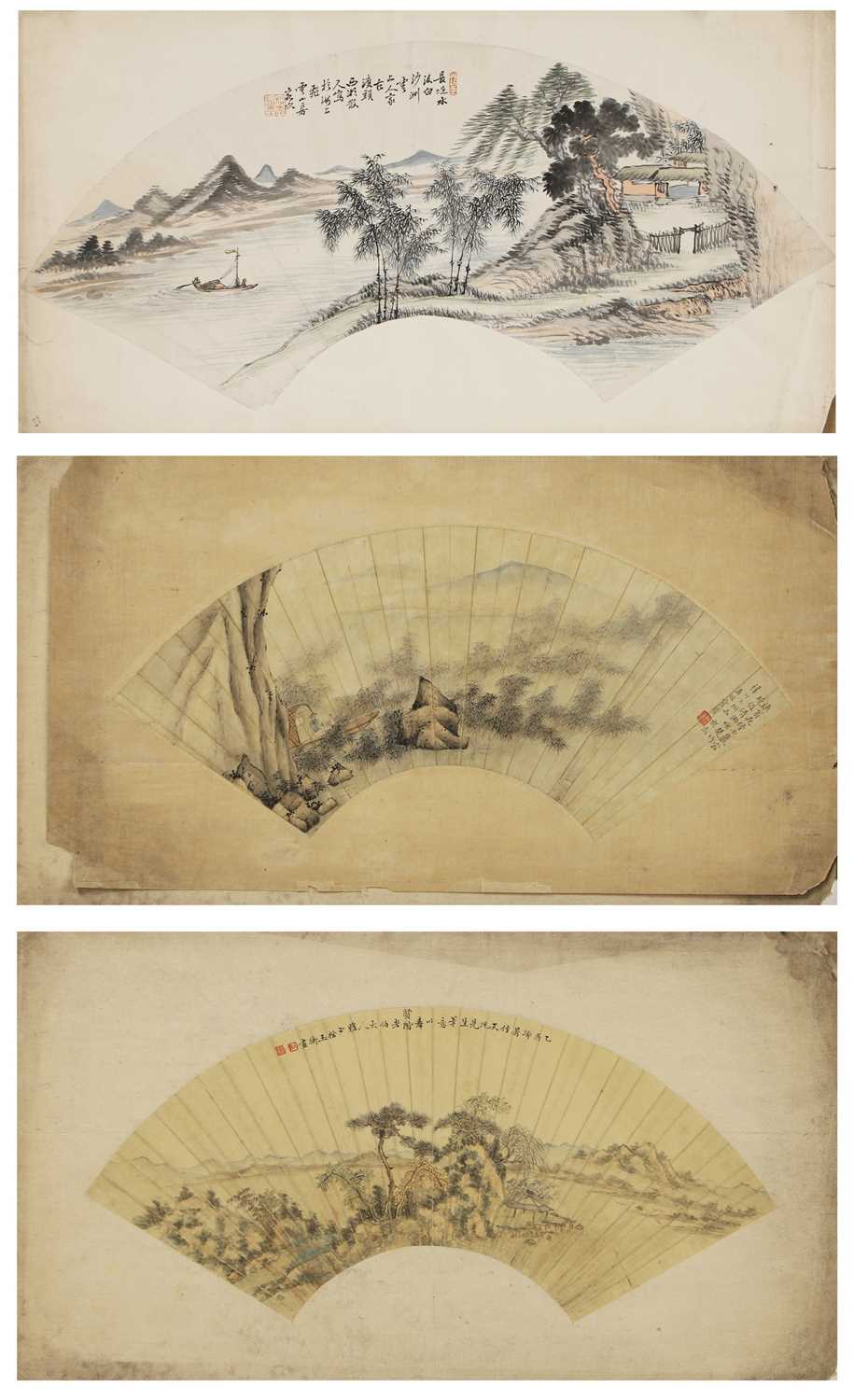 Lot 192 - Three Chinese fan paintings