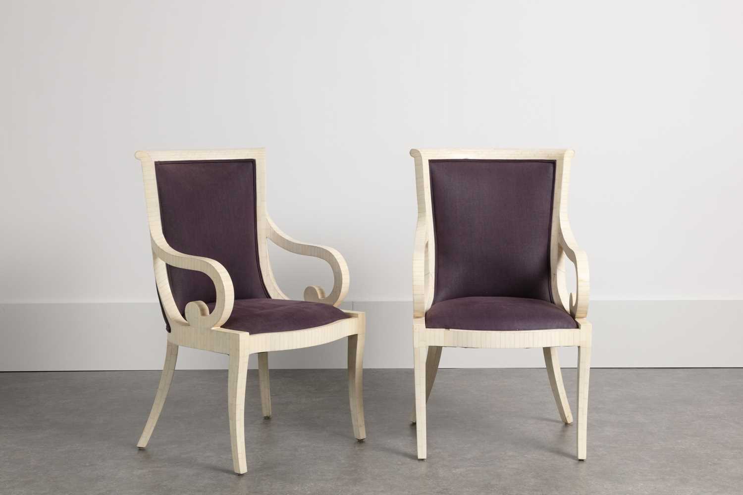 Lot 181 - A pair of tessellated bone dining armchairs