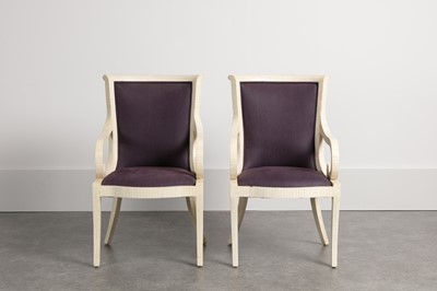 Lot 181 - A pair of tessellated bone dining armchairs