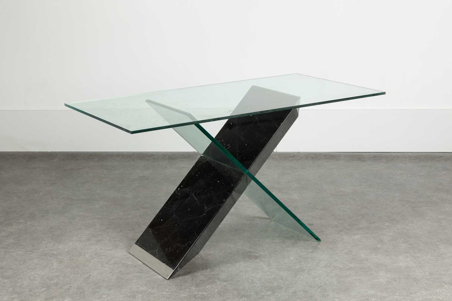 Lot 213 - A black stone and glass console table