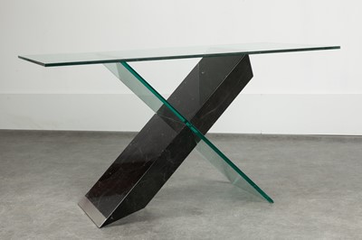 Lot 213 - A black stone and glass console table