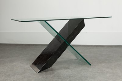 Lot 213 - A black stone and glass console table