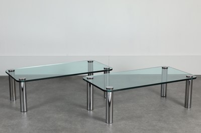 Lot 316 - A pair of steel and glass coﬀee tables