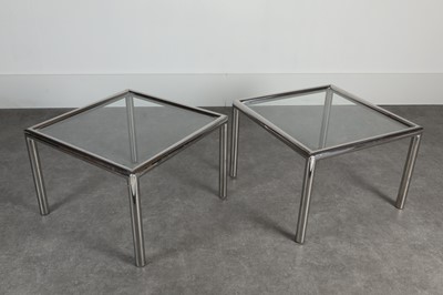 Lot 154 - A pair of chrome and glass side tables