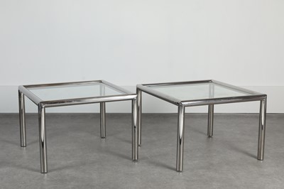 Lot 154 - A pair of chrome and glass side tables