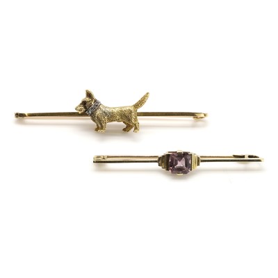 Lot 334 - Two gemstone set bar brooches