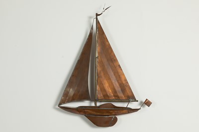 Lot 12 - A copper and brass wall sculpture of a yacht