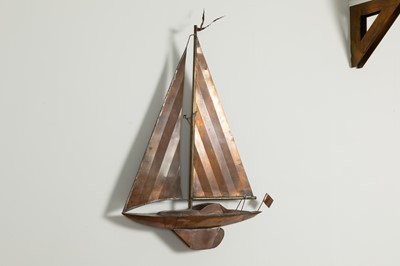 Lot 12 - A copper and brass wall sculpture of a yacht