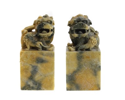 Lot 76 - A pair of Chinese soapstone bookends
