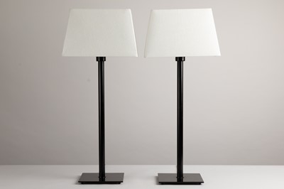 Lot 309 - A pair of tall black-metal table lamps
