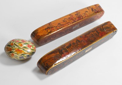 Lot 288 - Two papier mâché pen boxes or 'qalamdans'