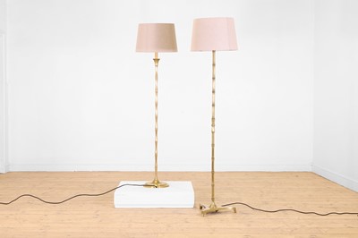 Lot 67 - Two polished brass faux bamboo floor lamps
