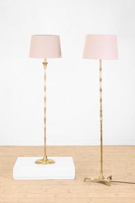 Lot 67 - Two polished brass faux bamboo floor lamps