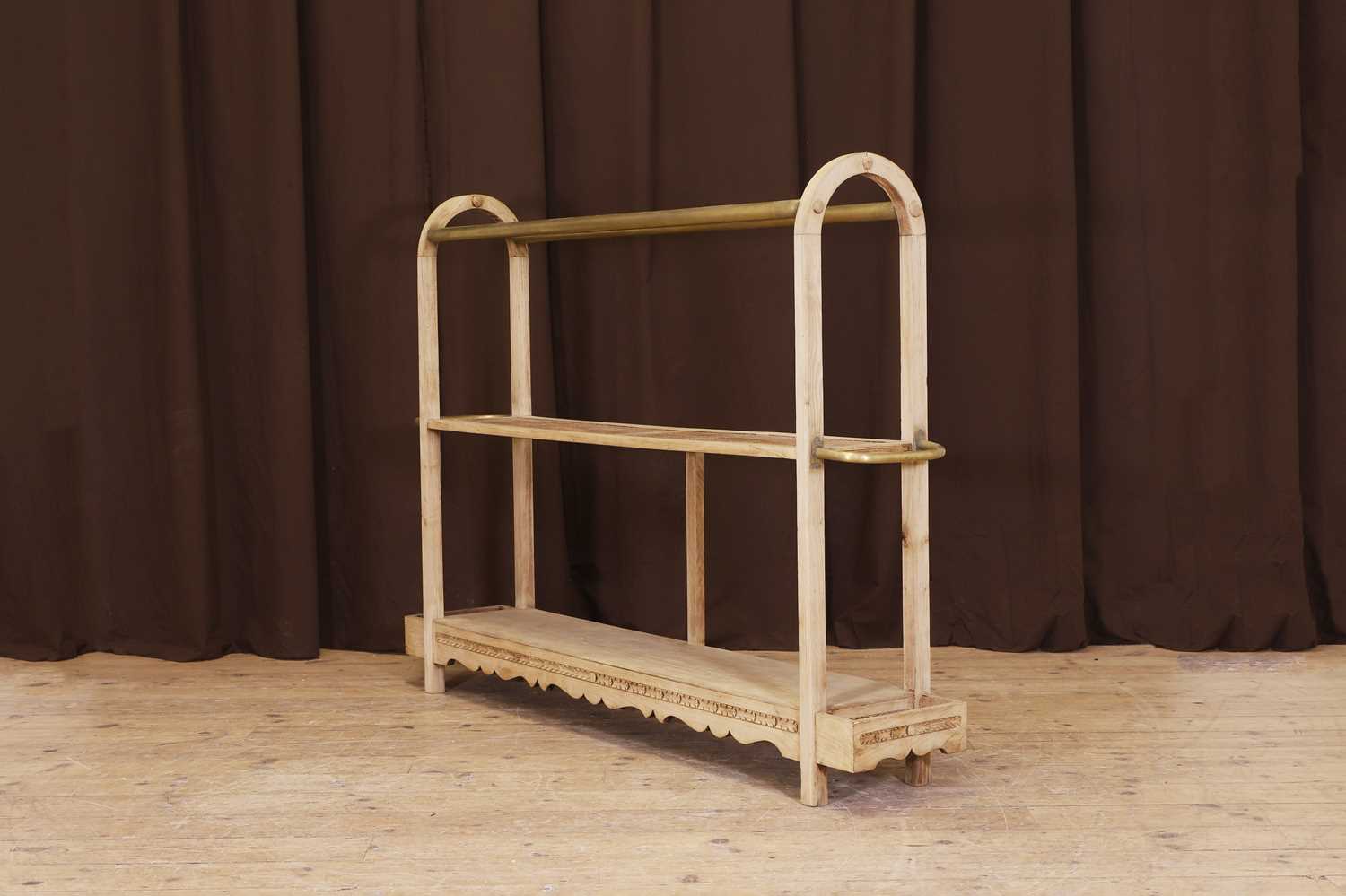 Lot 53 - A large ash, brass and cane luggage stand